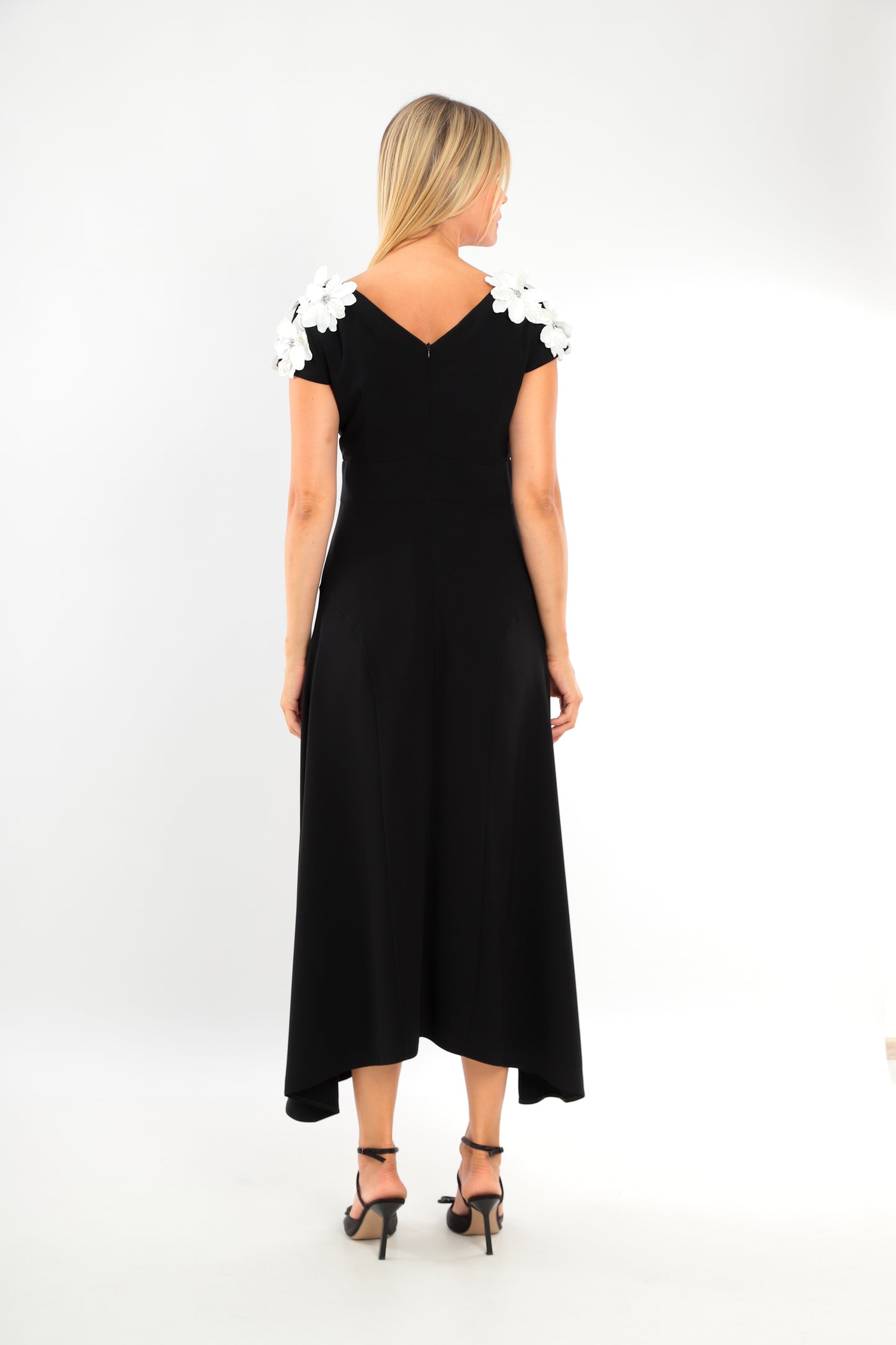 Stylish Black Gown with white flower details