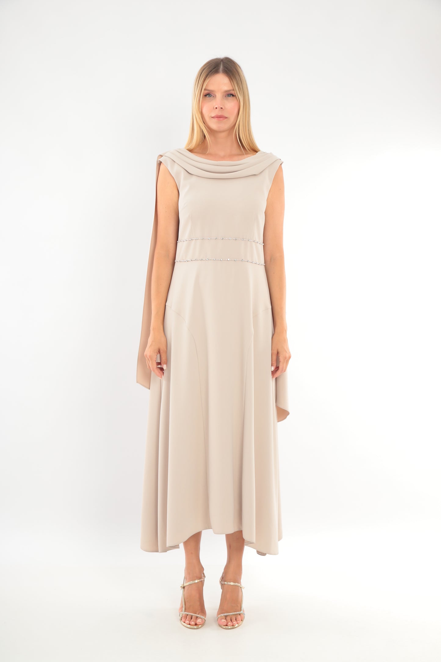 Cowl Neck Gown with Dramatic Sashes