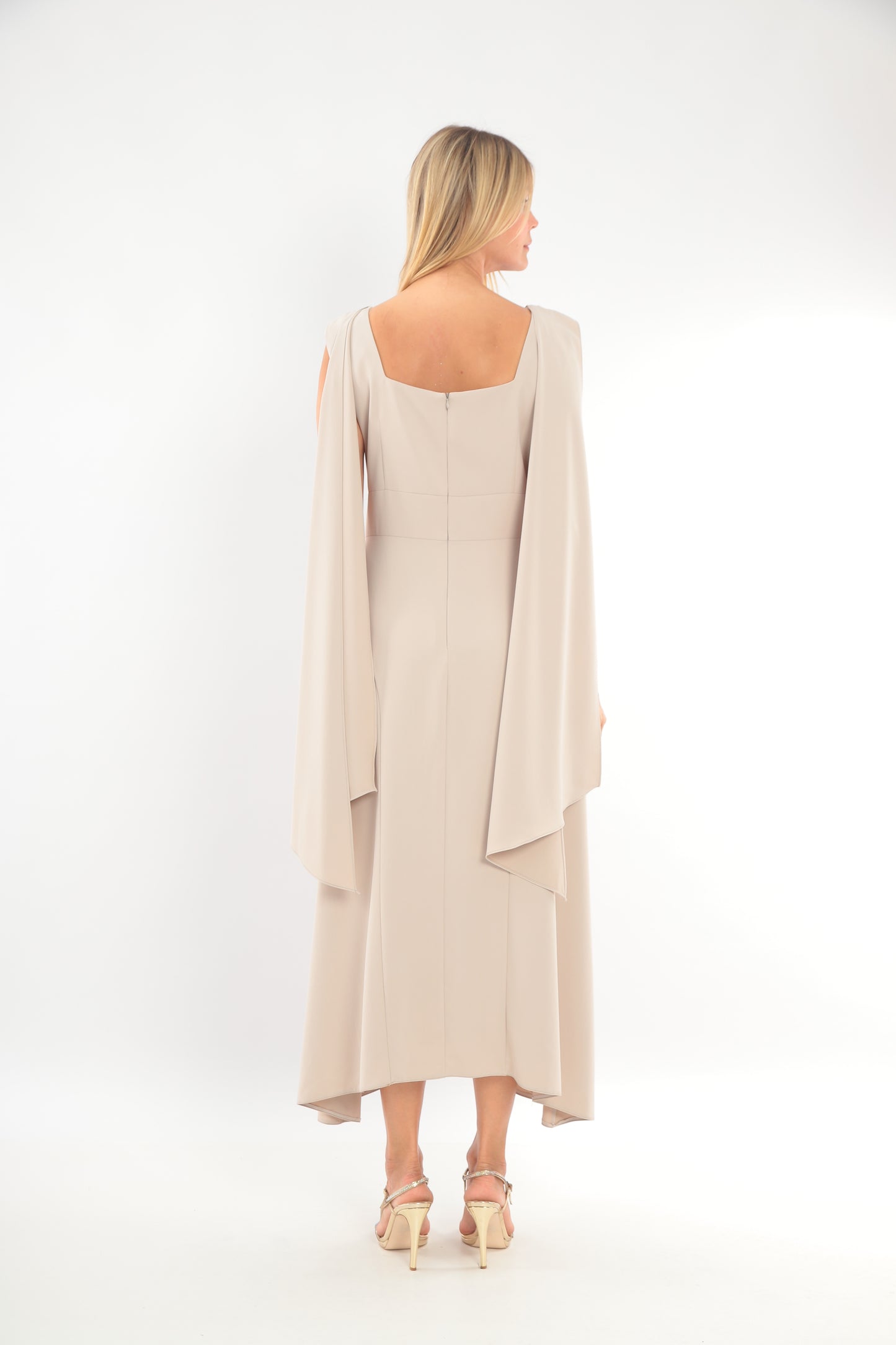 Cowl Neck Gown with Dramatic Sashes
