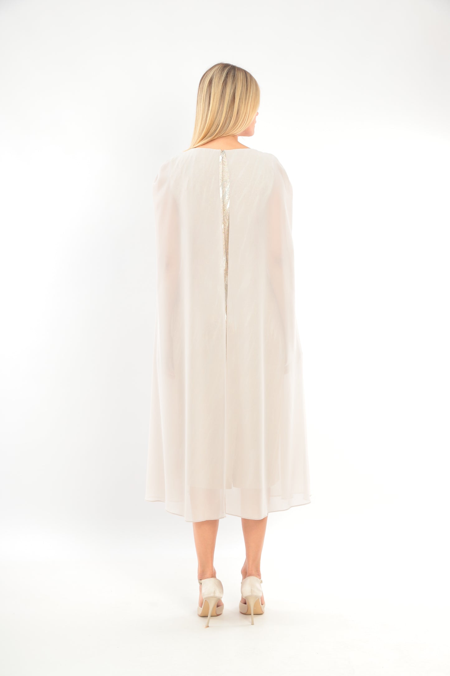Gold and Champagne Straight Dress with Elegant Floaty Sleeves