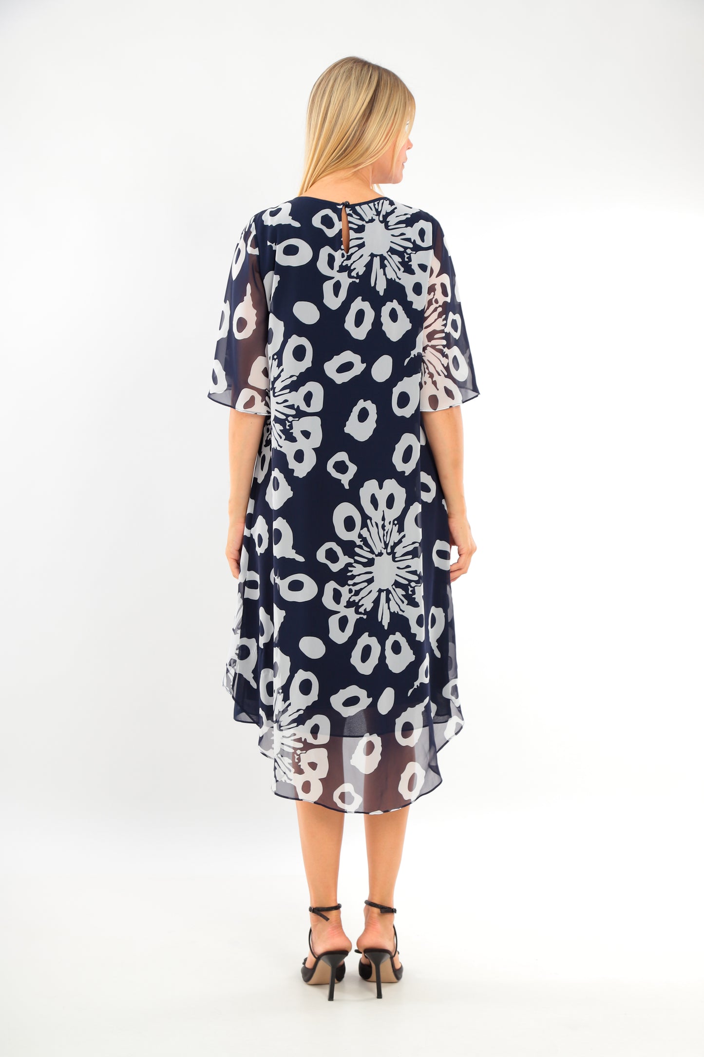 Navy Dress with Keyhole Detail and Floaty Overlay