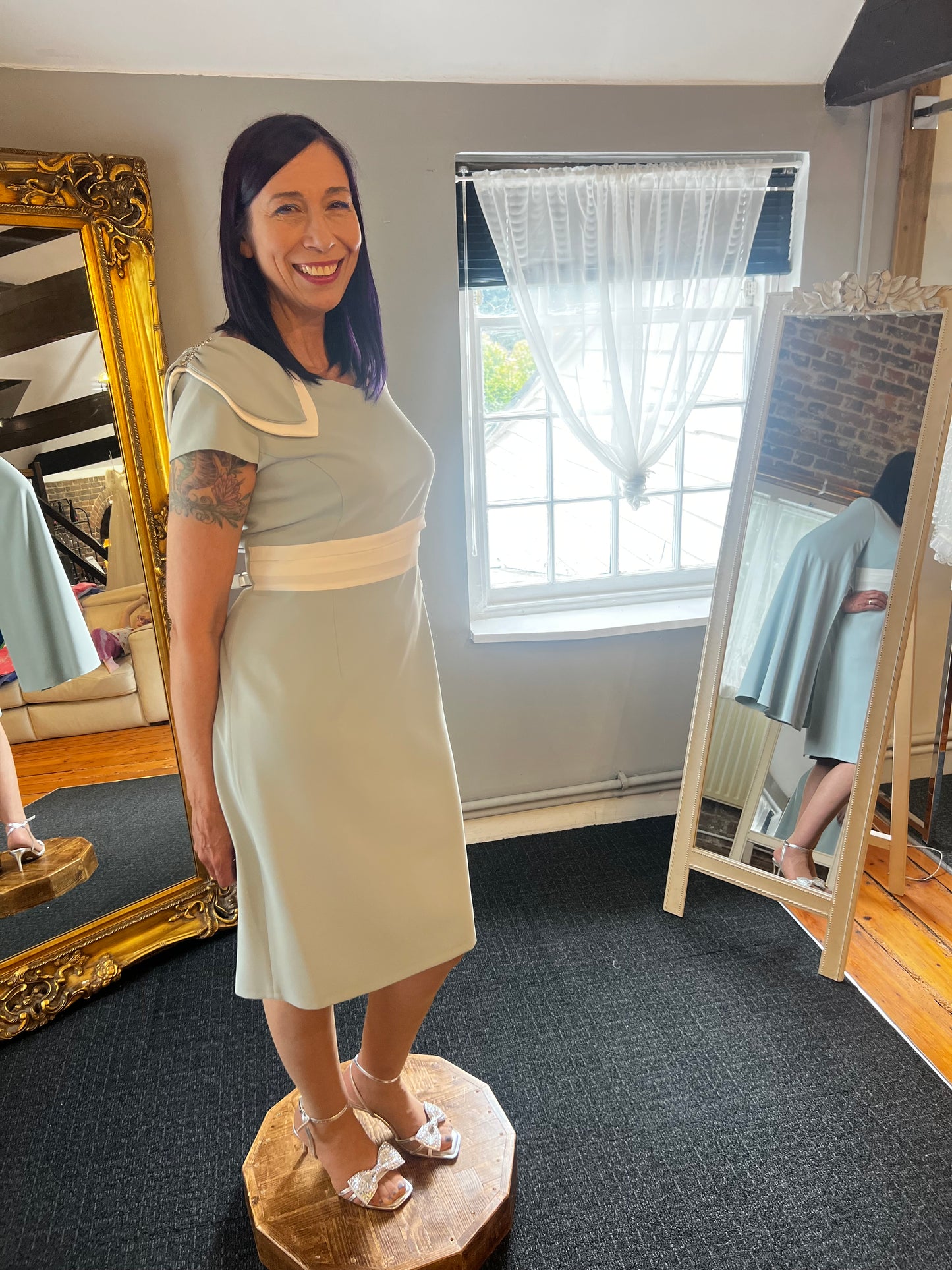Fitted Shift Dress with Floaty Full Length Sleeve