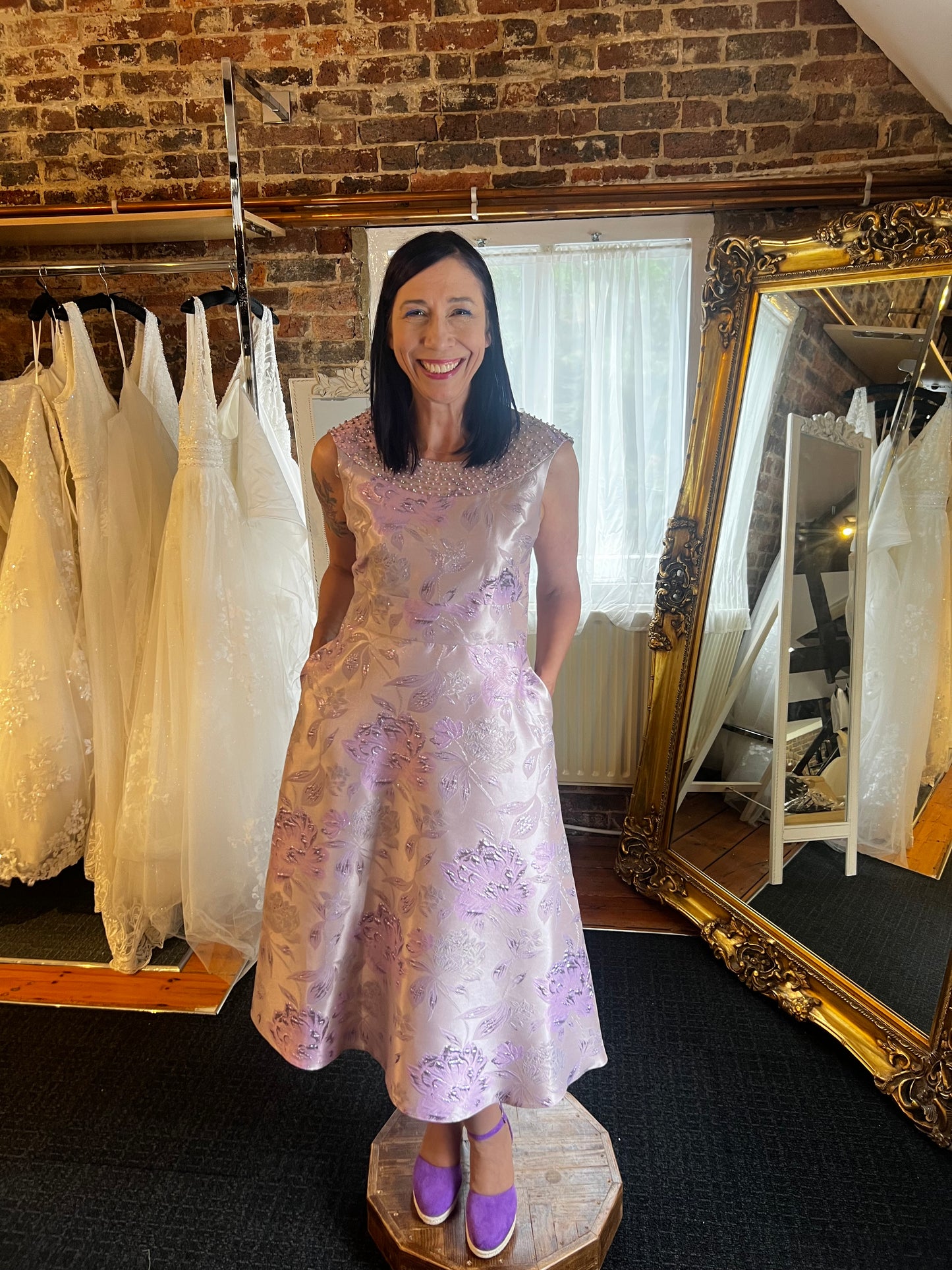 Iris A-Line Dress with Beaded Neckline