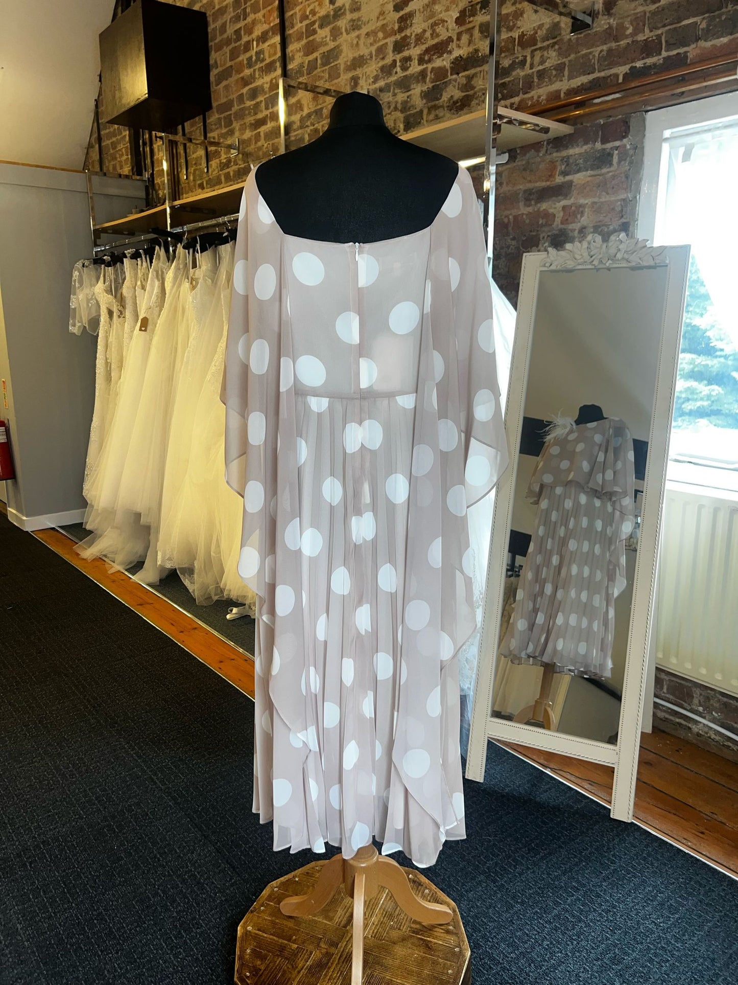 Spotted Stone and Ivory Cape Sleeved Gown
