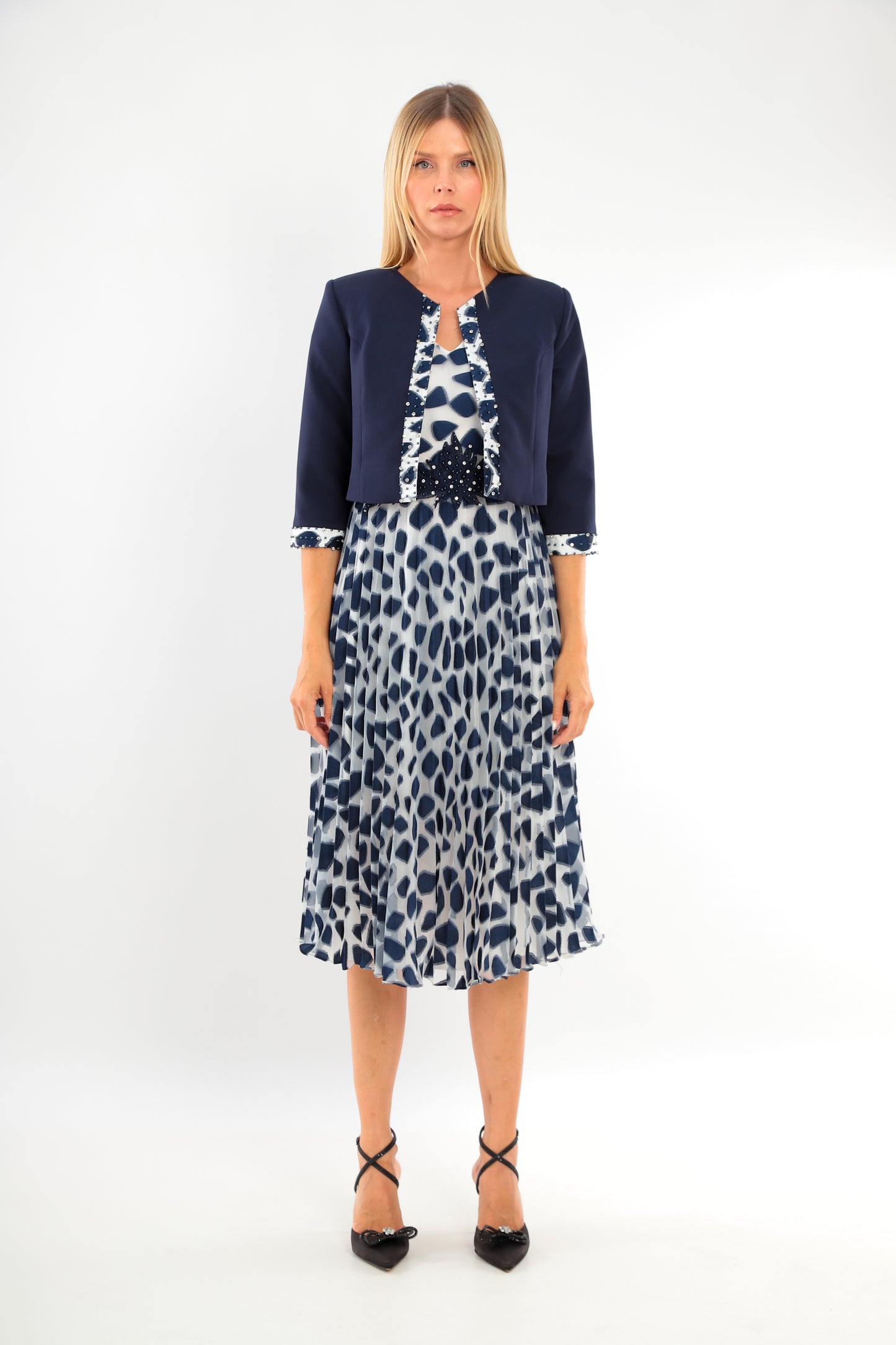 Navy Shift Dress with Elegant Beaded Navy Jacket