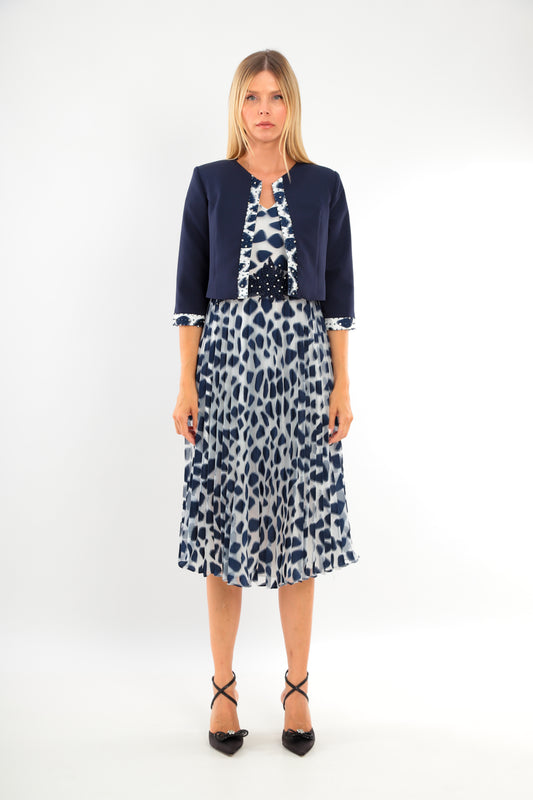 Navy Shift Dress with Elegant Beaded Navy Jacket