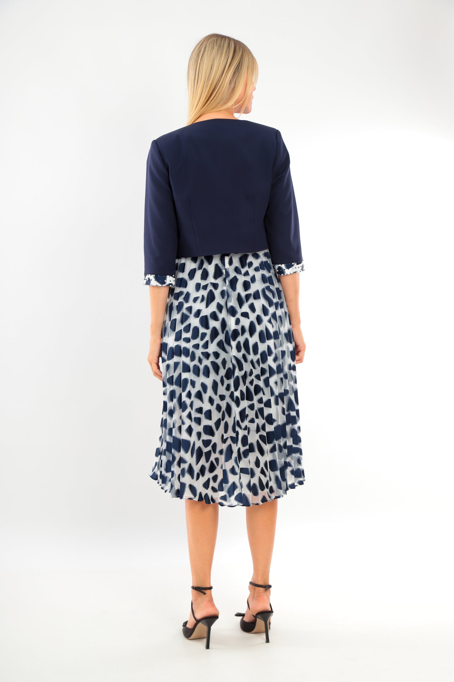 Navy Shift Dress with Elegant Beaded Navy Jacket