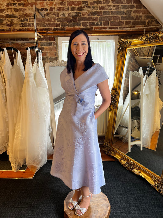 Off the Shoulder, Brocade Printed A-Line Dress