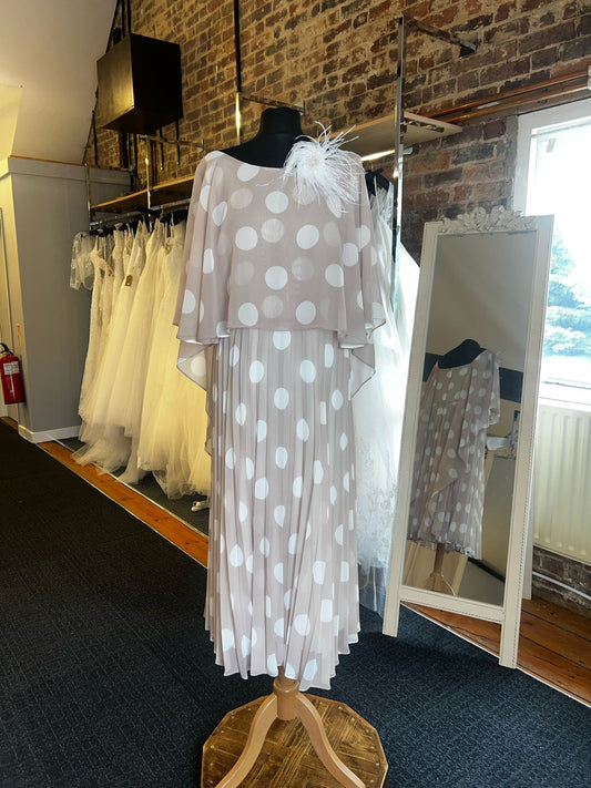 Spotted Stone and Ivory Cape Sleeved Gown